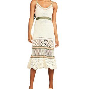 Hand Crochet Dress in Natural, pink and green combo. Roller Rabbit size XS.